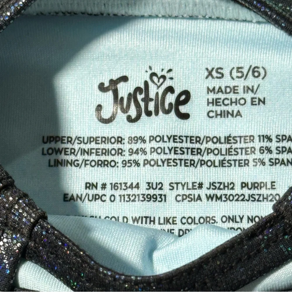Justice Girls Ombre Gymnastics Leotard‎ Purple Blue Shimmer Strappy Back XS 5/6